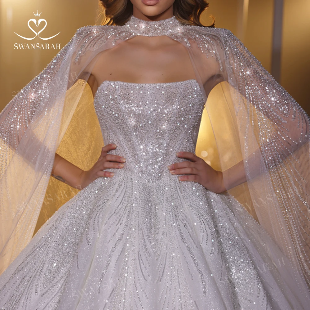 Luxury Beaded Wedding Dress Bolero Sleeveless Ball Gown Court Train Princess Bride SwanSarah R154 customized Vestido De Novia 6