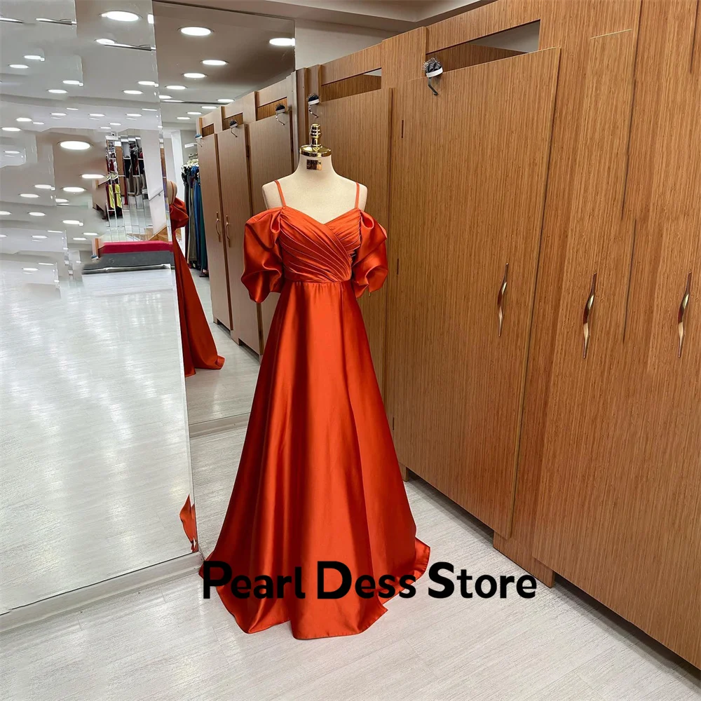 

Lily dyed thin shoulder straps formal orange A-line party dress suitable for wedding half sleeved special occasion dresses