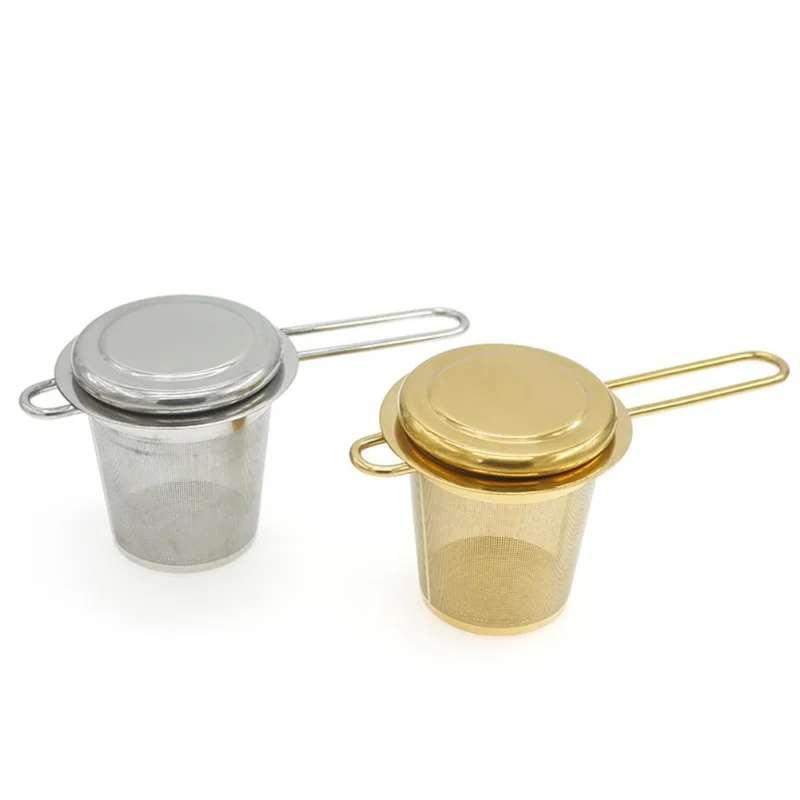 Mesh Tea Infuser Reusable Tea Strainer Teapot Stainless Steel Loose Leaf Spice Filter Folding Handle Drinkware Kitchen Tools tea infuser