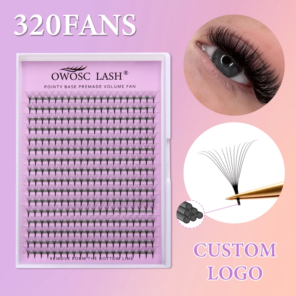 OWOSC 320 Fans Pointy Base Premade Volume Fans Medium Stem Sharp Thin Pre Made Russian Volume Fan Eyelash Extensions custom logo