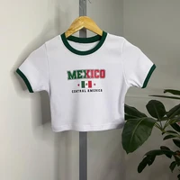 Mexico Fairycore Slim T-shirts Sexy Y2K Style Summer Women's Crop Tops Street Trend Grunge Casual Print Baby Tee Short T-shirt 1