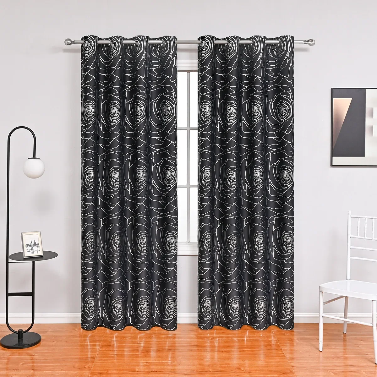 

FF1057 Hot silver large rose perforated semi-blackout curtains living room bedroom bay window floor-to-ceiling curtains