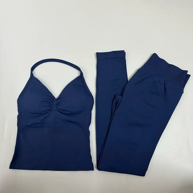 Impact 2 Pieces Set Yoga Leggings Set Women Backless Tank Tops High Waist Scrunch Gym Suit Fitness Clothes Outfit Yoga Set 6