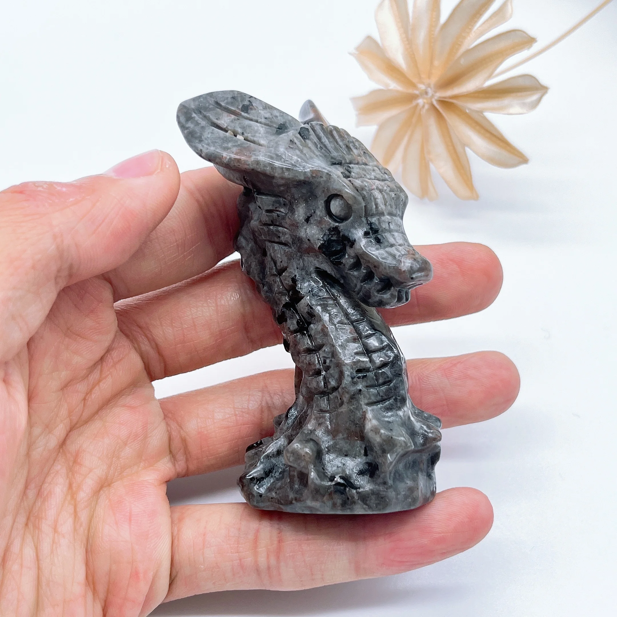 Natural Yooperlite Crystal Quartz Flame Stone Dragon Head Hand-Carved Crafts Ornaments Reiki Minerals Office Decoration Gift 6