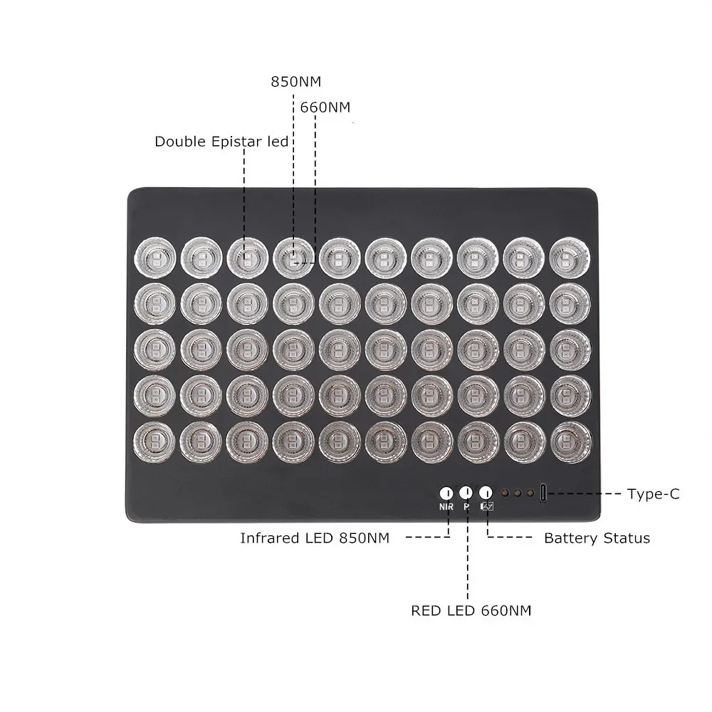 Infrared Beauty Lamp USB Charging Portable Dual Chip 660nm 850nm LED Infrared Therapy Lamp  5V 2A 50W 23*16*2cm