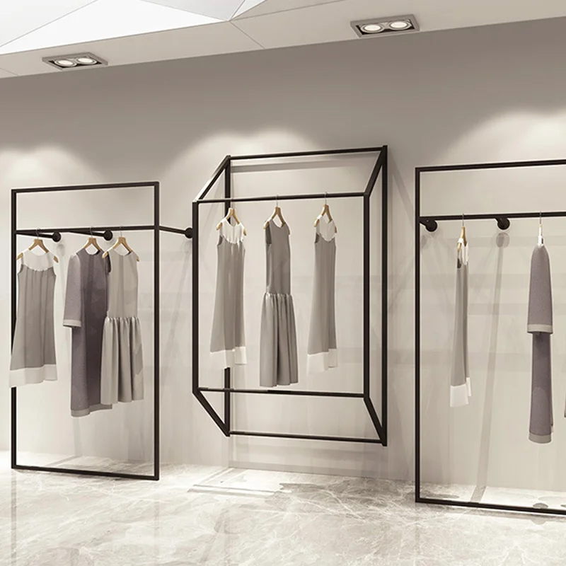 

Custom, Cloth Store Iron Display Stand Floor Hanging Display Ladies Wall Mounted Cloth Rack