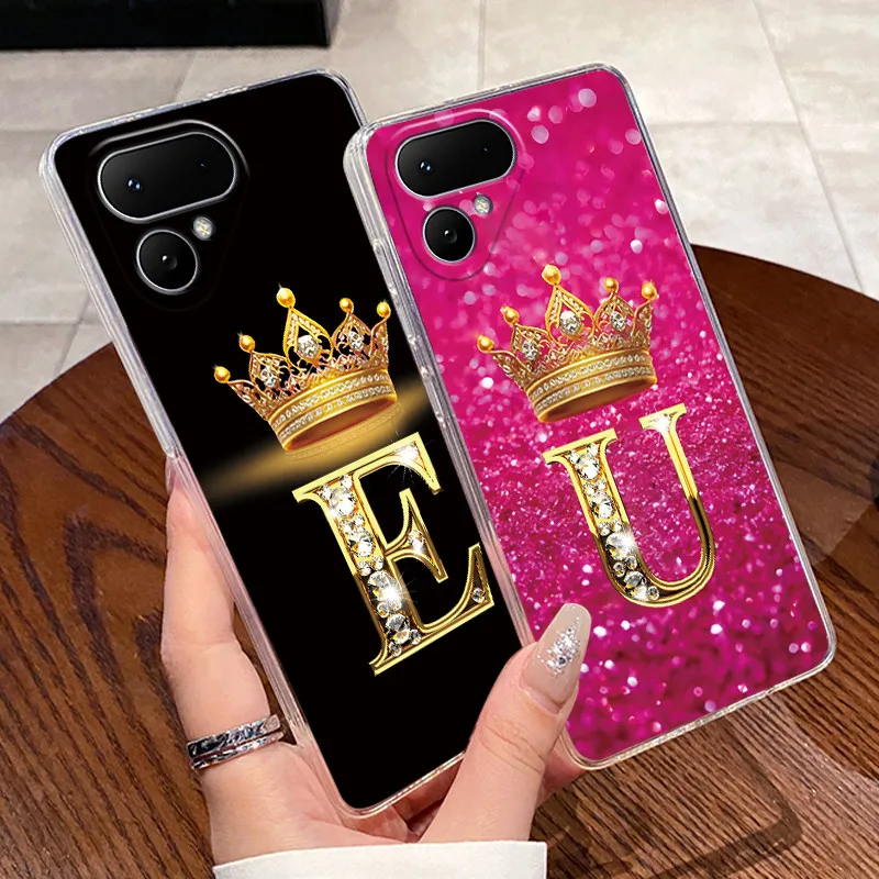 Transparent TPU Soft Phone Case with A-Z Letter Crown Pattern - Shockproof and Fashionable Design