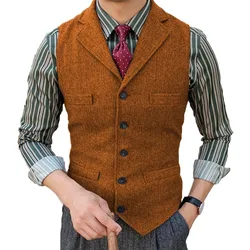 Men's Suit Vest Lapel Herringbone Single Breasted Casual Formal Business Vest Groomman For Wedding Prom Gilet Men 2024