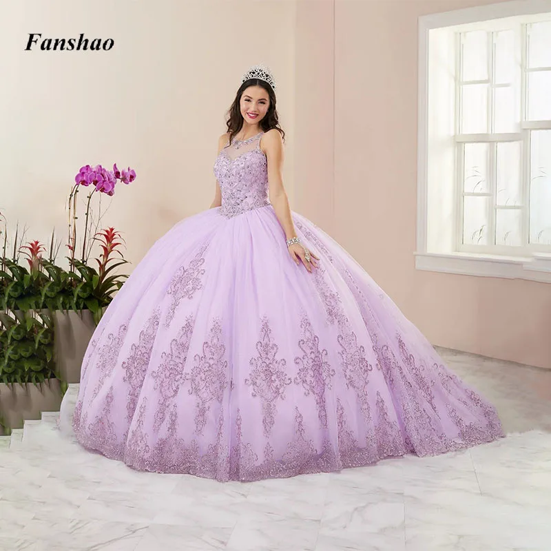 

Fanshao pd259 Jewel Quinceanera Dress Appliques Beads Floor Length Vestidos De 15 Anos Quinceañera Sweet 16 Birthday Party Wear