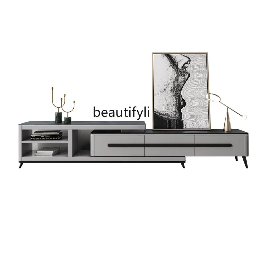 

Italian Minimalist Coffee Table TV Cabinet Combination Living Room Small Apartment Retractable Stone Plate TV Cabinet