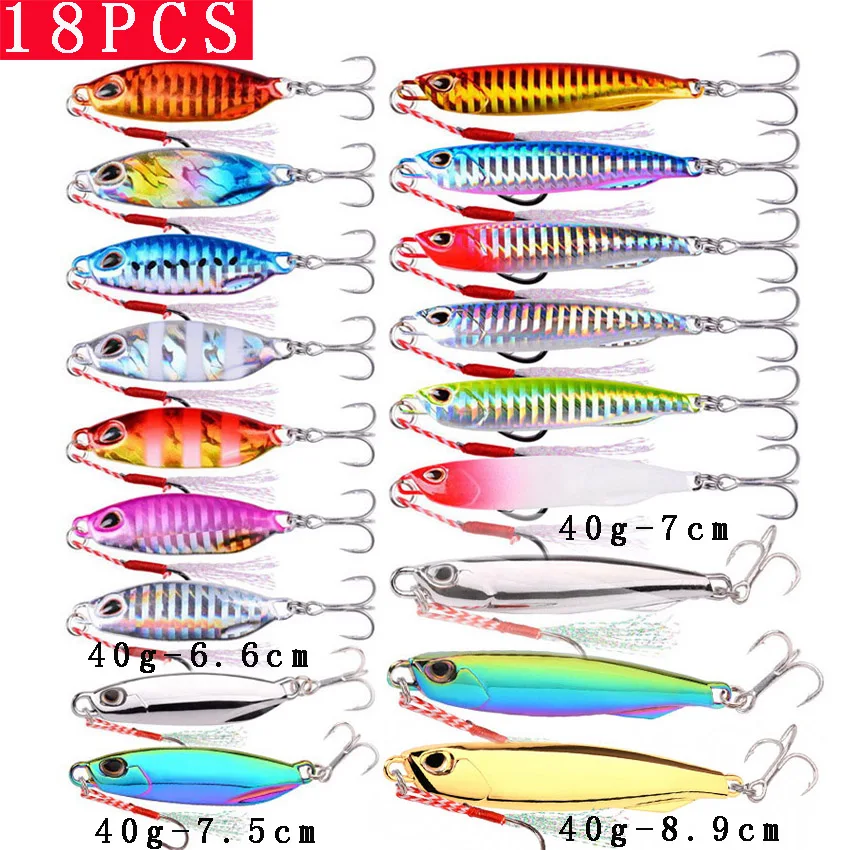

18Pcs Metal Cast Jig Spoon Set 10-60g Shore Casting Jigging Fishing Sea Bass Fishing Lure Artificial Bait Tackle