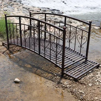 8FT Outdoor Garden Bridge with Heart Guardrails 1