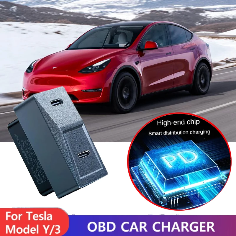 Versteckter OBD-Adapter für Tesla Model 3 Y Juniper X S Schnellladung 27 W Plug-and-Play USB-C Dual Port Expander-Telefonzubehör – Detail 1