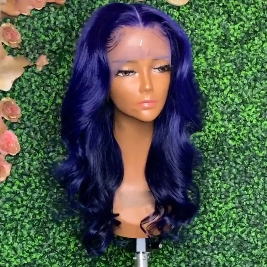 

Body Wave Blue Colored Lace Front Wig Transparent Synthetic Hairline Lace Frontal Wigs For Black Women