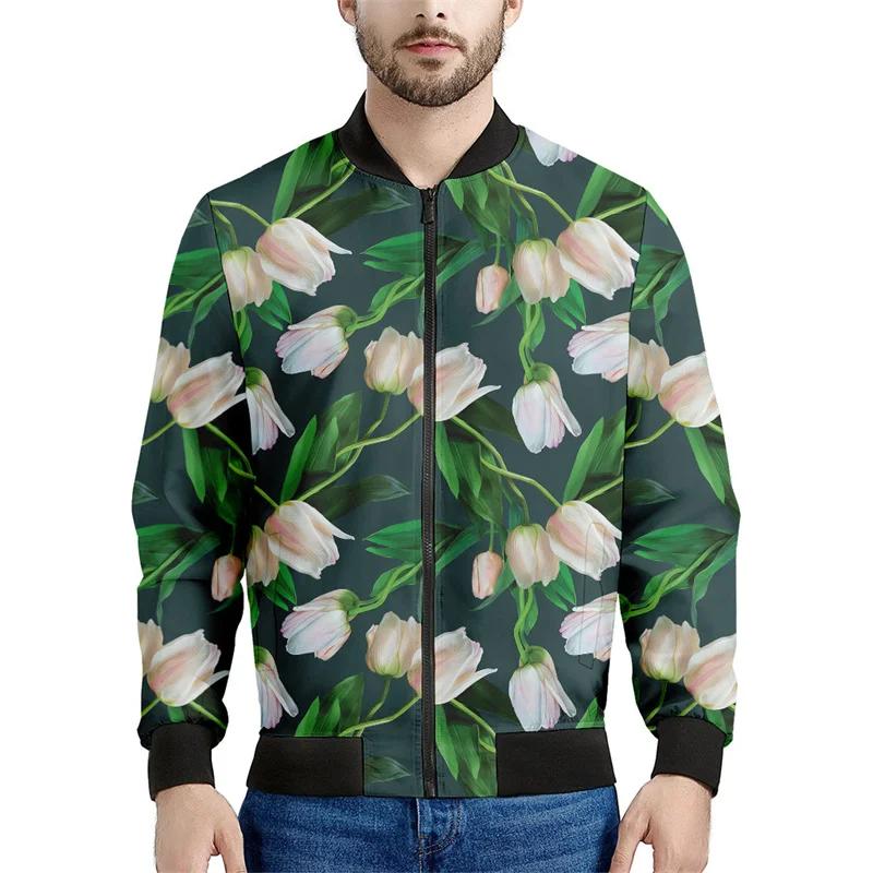 thumbnail image 1 of Chaqueta con cremallera con estampado 3D de flores de tulipán de los Países Bajos para hombre y mujer, sudadera con estampado floral, camisetas de manga larga geniales, chaquetas bomber de calle, 1 of 5