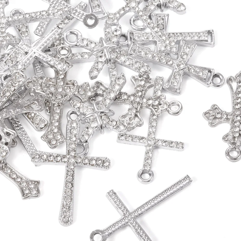 

36Pcs Religion Themed Alloy Pendants Crystal Rhinestone Cross Dangle Charms for DIY Necklace Bracelet Jewelry Making Decor