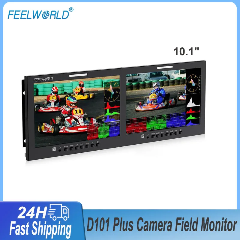 FEELWORLD D101 PLUS Dual Screen 10.1"4RU Rackmount Monitor 4K HDMI-Compatible SDI 1920x1200 IPS Display For Camera Photography