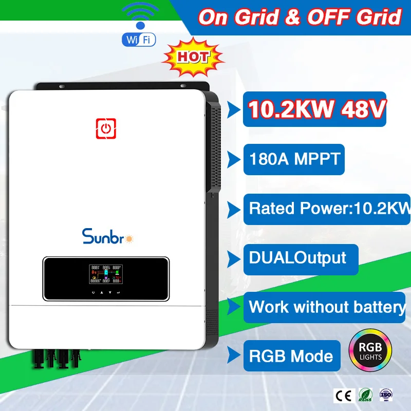 10.2Kw 48V On/Off Grid Built-In 160A Mppt 90-500Vdc A 230Vac Dual Output Home Solar Inverter Supporto Wifi