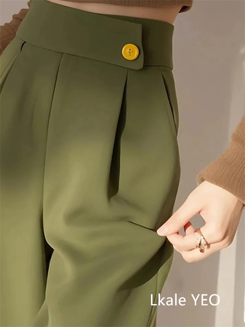 Ladies Wide-leg Suit Pants 2025 Spring Summer High Waist Casual Femme Trousers Design Sense Professional Women's Straight Pants