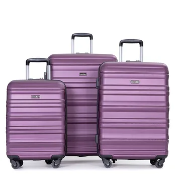 Expandable 3 Piece Luggage Sets PC Lightweight Durable Suitcase with Two Hooks Spinner Wheels TSA Lock 21 25 29 Dark Purple 1