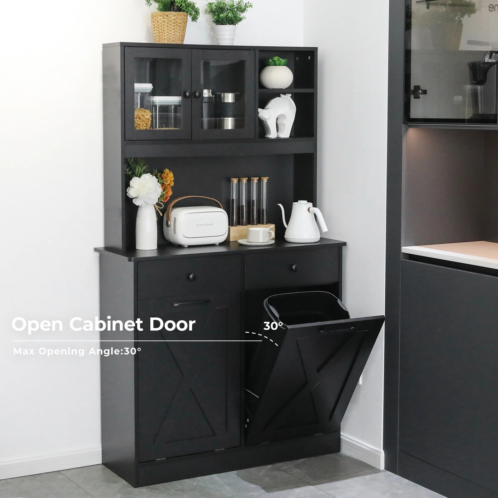 Dual Tilt Out Trash&Storage Cabinet, Kitchen Sideboard Cupboard 10X2 Gal Hidden Garbage Holder Freestand Laundry Sort Cabinet