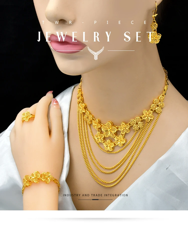 Luxury Charm Necklace Set – 24k Gold Plated Bridal Jewelry for Elegant Women