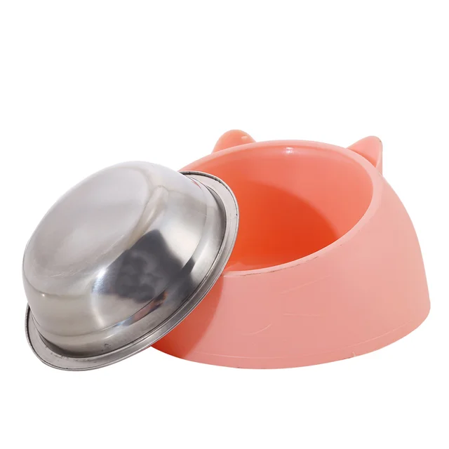 200ml 400ml 15 Degrees Tilted Stainless Cat Bowls Non-slip Base Pets Puppy Cats Food Drink Water Feeder Neck Protection Pet Bowl 3