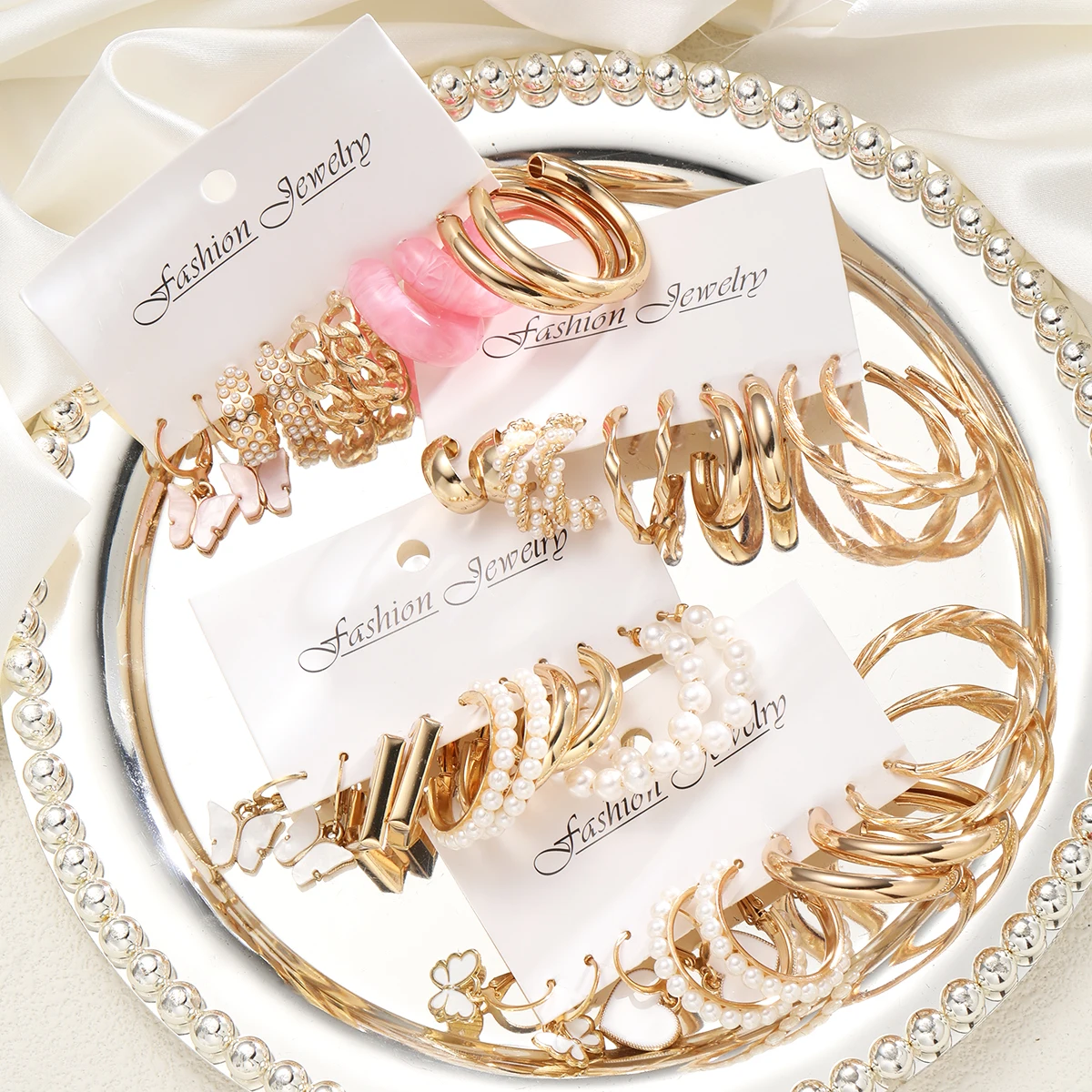 40 Pcs Vintage Heart Butterfly Earrings Set for Women Girls Gold Color Pearl Circle Twist Geometric Hoop Earrings Trendy Jewelry 3