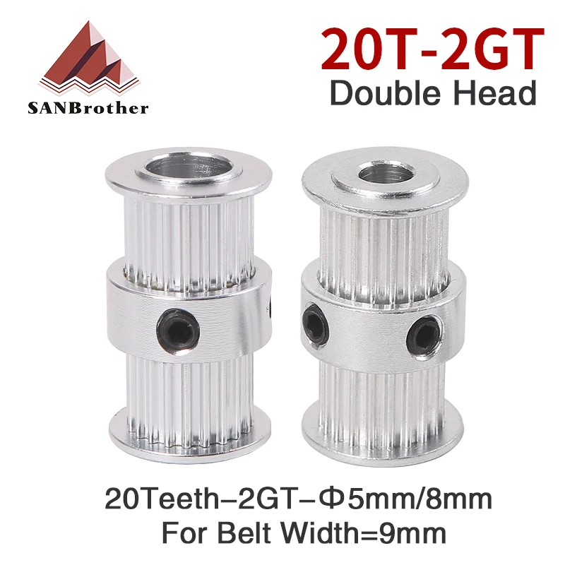 

20tooth GT2 Timing Pulley Double Round-Headed Synchronous Wheel Gear 20 teeth For Belt 3D Printer Parts 2GT Screw Aluminum Part