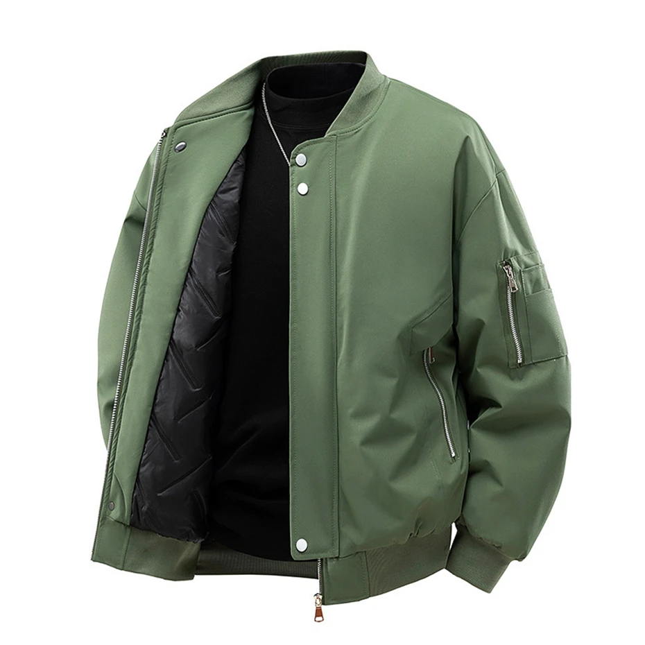 Winter Thick Jackets Men 9XL Plus Size Solid Color Varsity Jacket Fashion Casual Baseball Jacket Coats Male Big Size 9XL 3