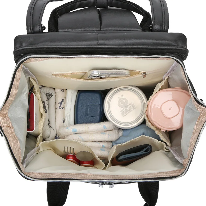 Multi Functional Mommy Bag PU Leather Diaper Bag Backpack Unisex Baby with Changing Mat Large Capacity Travel Diaper Backpack