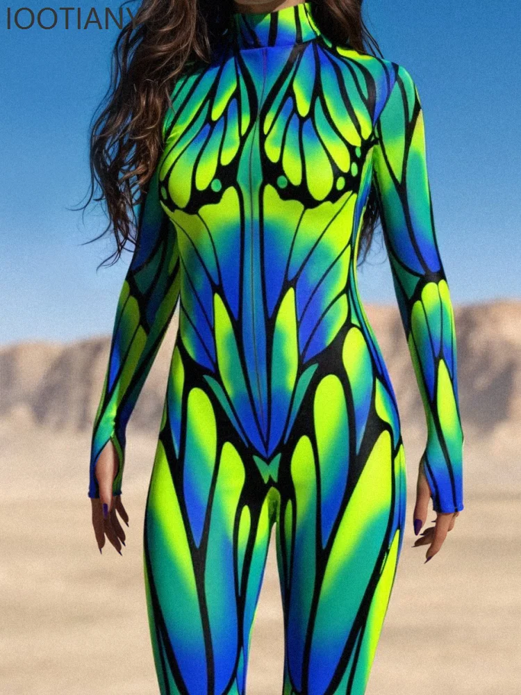 Mens Womens Fashion Butterfly Line Cyber ​​bodysuit Festival Halloween Show Cosplay Bodysuit Party Zen Tai Suit Flemish Costume