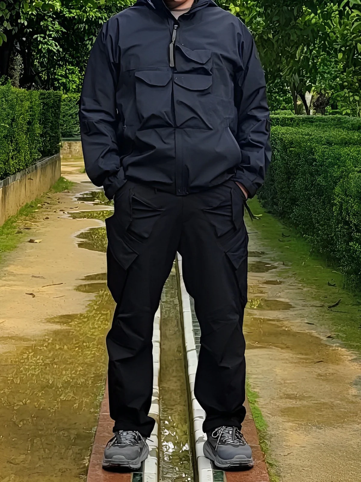 NJWN P44DS Outdoor Waterproof Zipper Pred Glue Loose Straight Leg Pants Multiple kets Casual Loose Fit Long Trousers