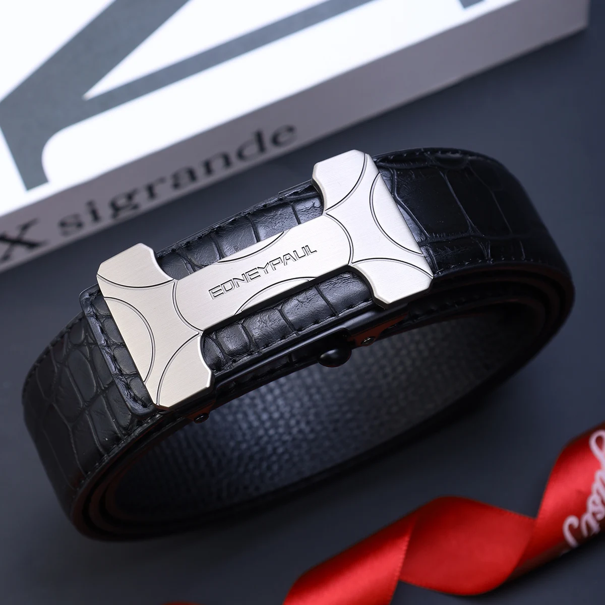 Men's Premium PU Leather Belt with Automatic Sliding Buckle - Business Style