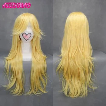 슈퍼 마리오 브라더스 공주 복숭아 코스프레 가발, 내열성 합성 머리, 긴 웨이브 가발 및 가발 모자