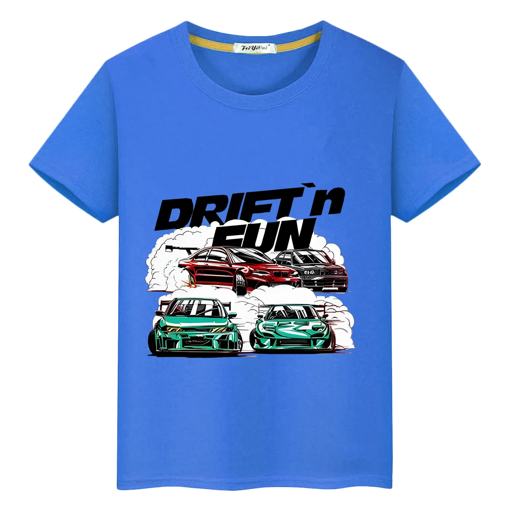 Japanese Car Print 100%Cotton t shirt for kids boy 10years y2k one piece pride tshirt JDM Manga MK Anime Short kids clothes girl 6