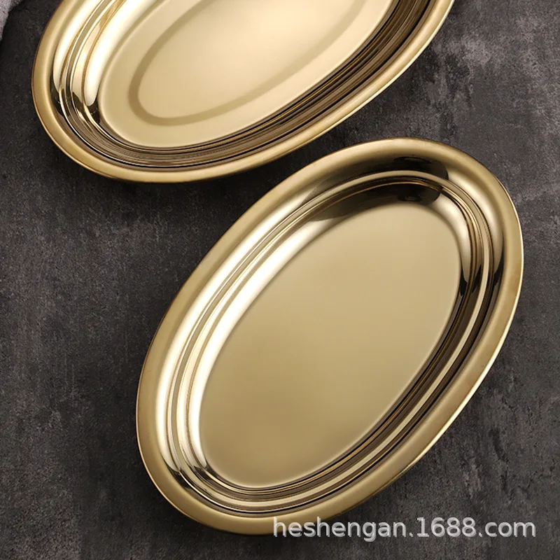 Stainless Steel Oval Plate Egg-shaped Steamed Fish Plate Korean Gold Plate Barbecue Rice Noodle dining dish