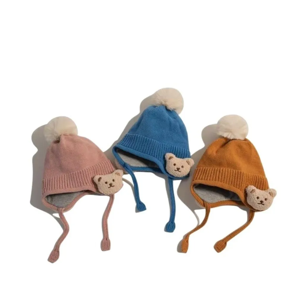 Warm Knit Baby Hat with Bear Earflap for Winter