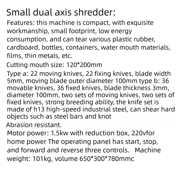 JH S100 Mini Shredder Dual Axis 220V Plastic Waste Recycling Tear Apart Plastic