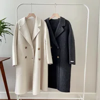 2025 printemps femmes Drouble boutonnage manteau de laine Style ample cachemire vêtements d'hiver longs manteaux hauts nouveau 3
