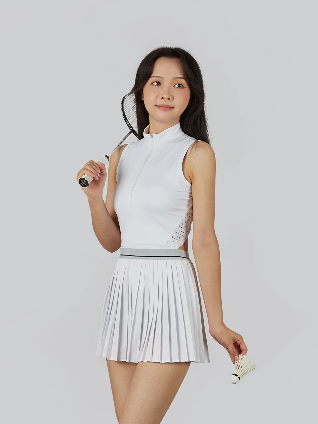 Sports Stand Up Collar Sleeveless Tennis Sports Dress Women's Polo Neck New Breathable Badminton Golf Dresses Pleats Skort