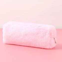 Adorable Large Capacity Plush Pencil Case for Girls - Cute Storage Bag for School and Office Supplies (Pink)
