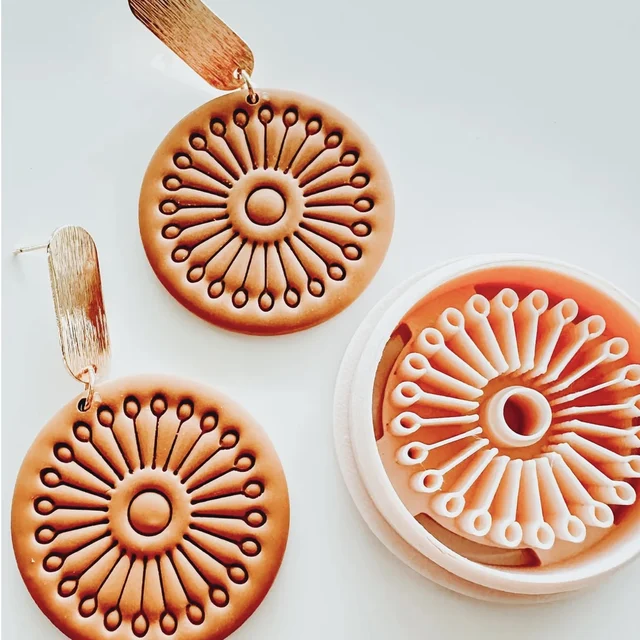 HOT Boho Bohemian Style Polymer Clay Cutter Feather Fan Lotus Geometry Shape Clay Embossed Molds for Earrings Jewellery Making 6