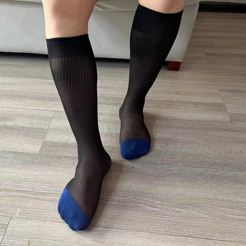 

Blue Toe Black Fine Striped Men's Business Suit Medium Length Japanese Nylon Formal Silk Stockings