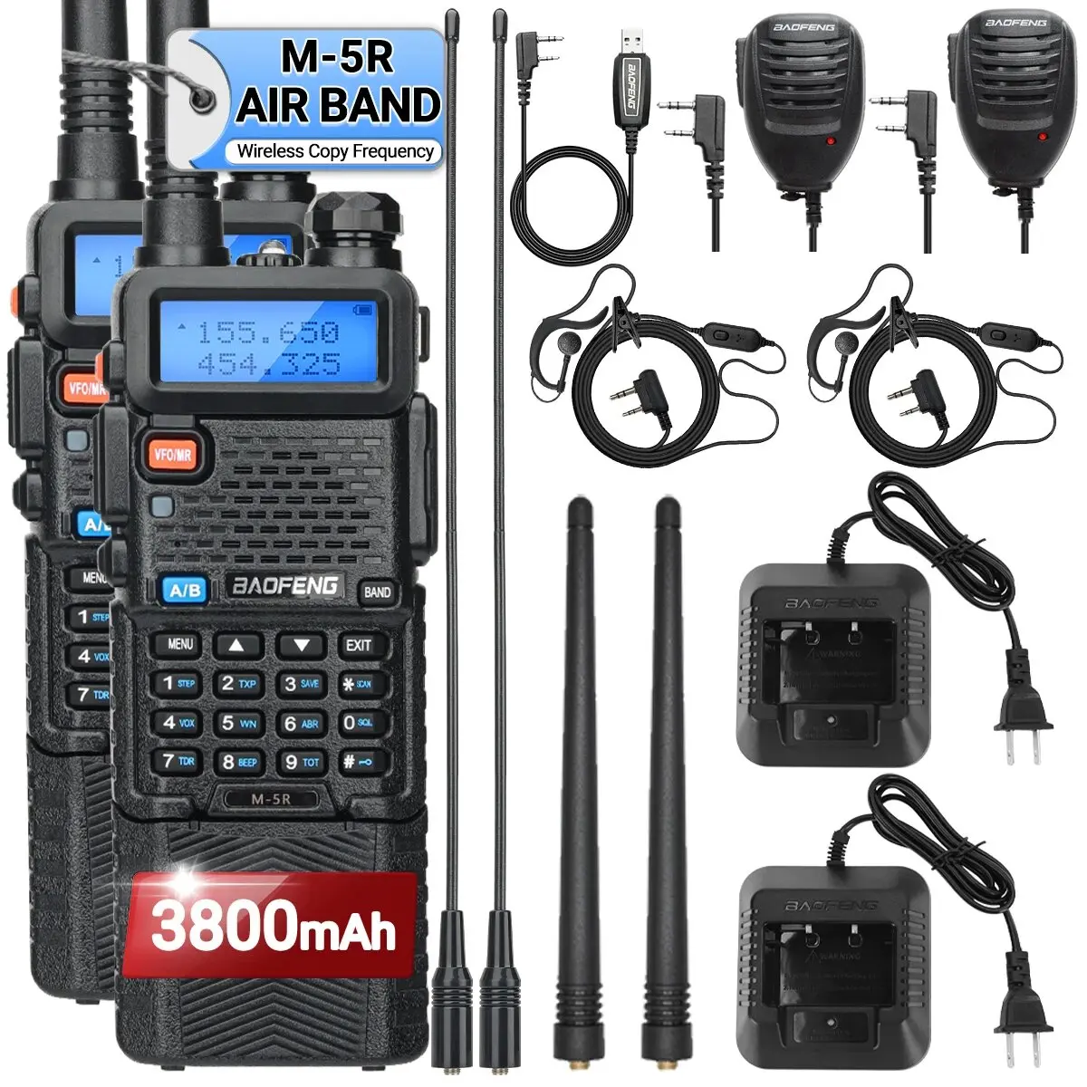 1/2 Stuks Baofeng M-5R Walkie Talkie Air Band 3800Mah Batterij Draadloze Kopieerfrequentie Lange Afstand Am Ham UV-5R K5 Bidirec walkie talkie