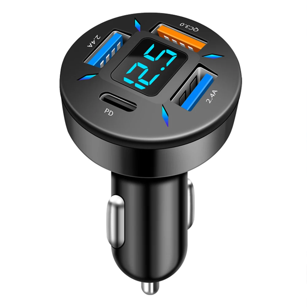 

1X Car Charger Voltage Monitoring 12V/24V 4USB Aluminum Alloy+PC New LED Car Cigar Charger Lighter USB1 Output 5V/2.4A