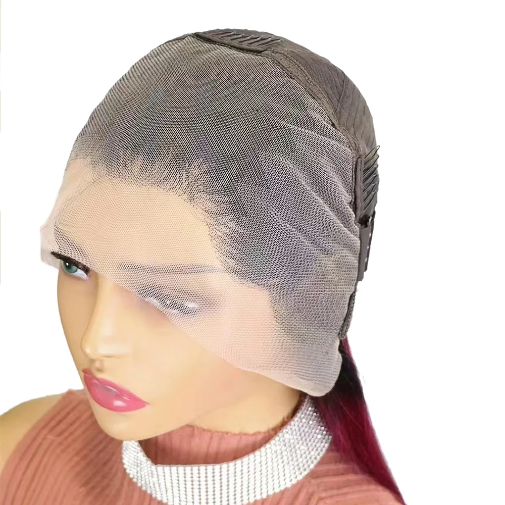 350% Density Double Drawn 12A Hair 13x4 Transparent Lace Front Human Hair Wig Ombre 99J Straight Human Frontal Wigs for Women