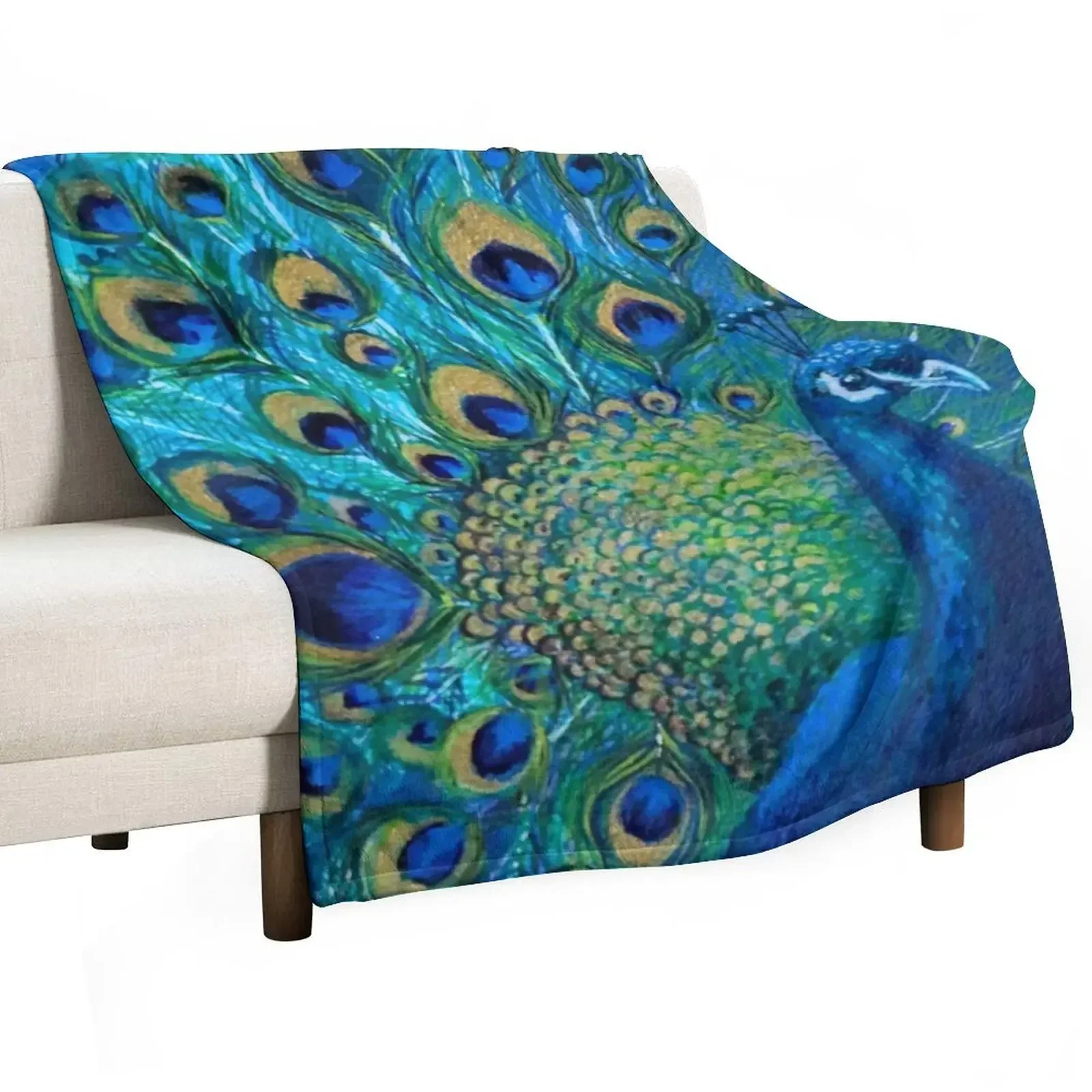

Beautiful Painted Peacock in its Full Glory Throw Blanket Quilt Travel Bed linens Blankets