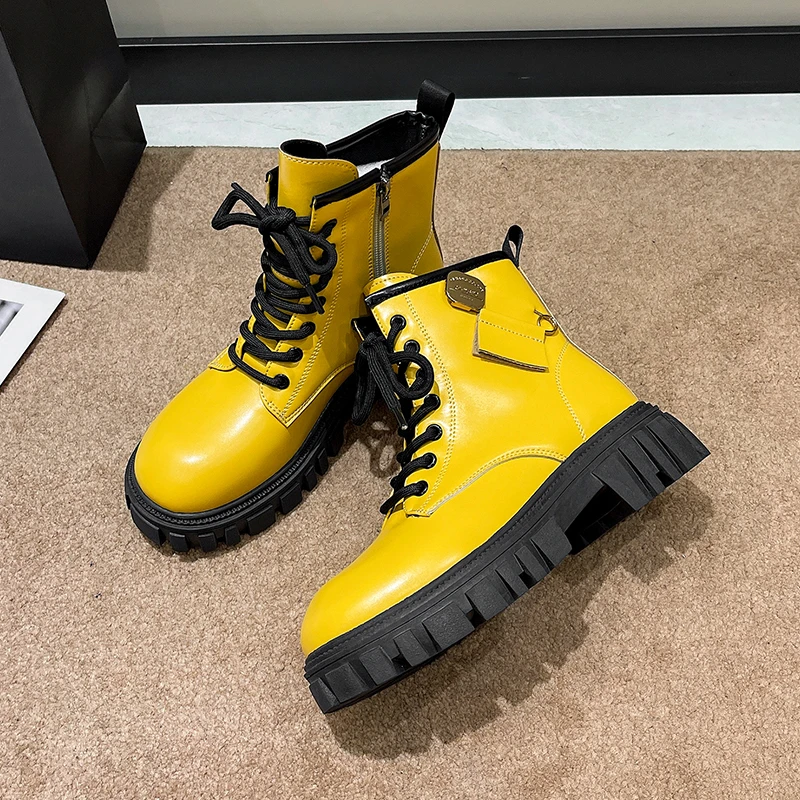 LazySeal Platform Ankle Boots Women Shoes Zipper Cross-tied Square 4.5cm Heel Round Toe Ankle Boots For Women Ladies Shoes