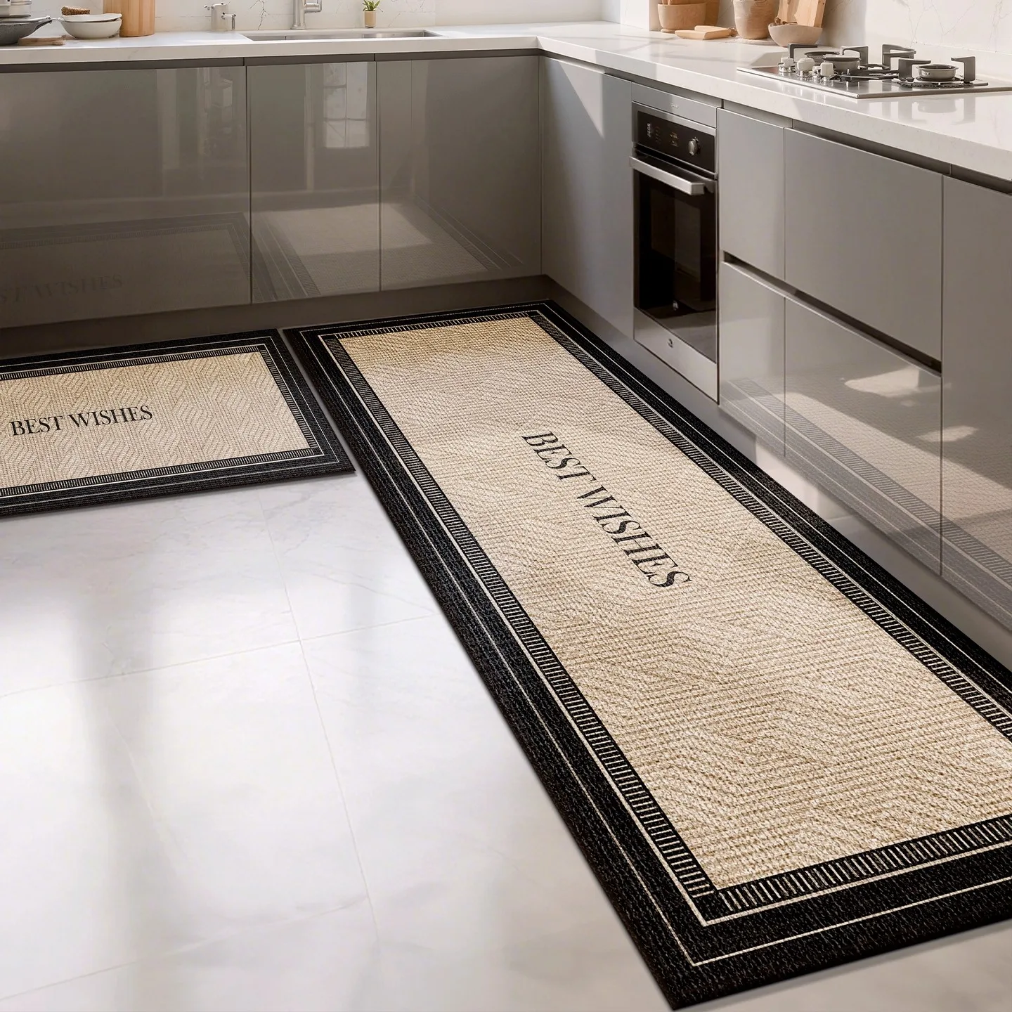 Black Minimalist Kitchen Runner Floor Mat 4